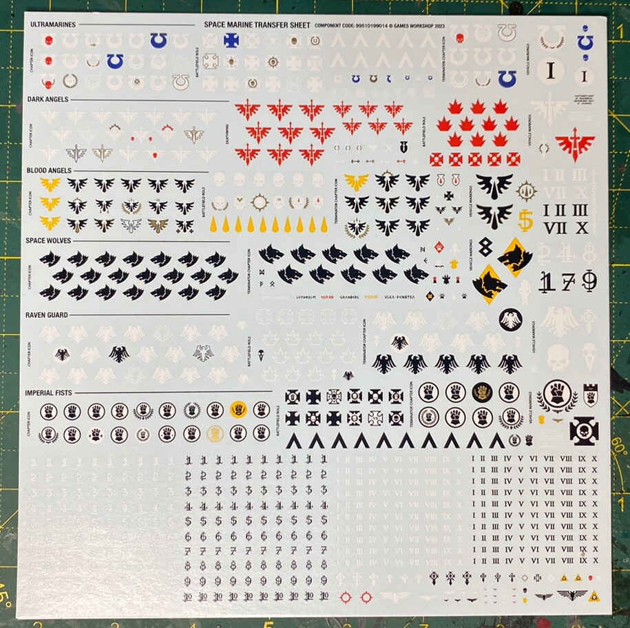 Space Marine Transfer Sheet Warhammer 40000