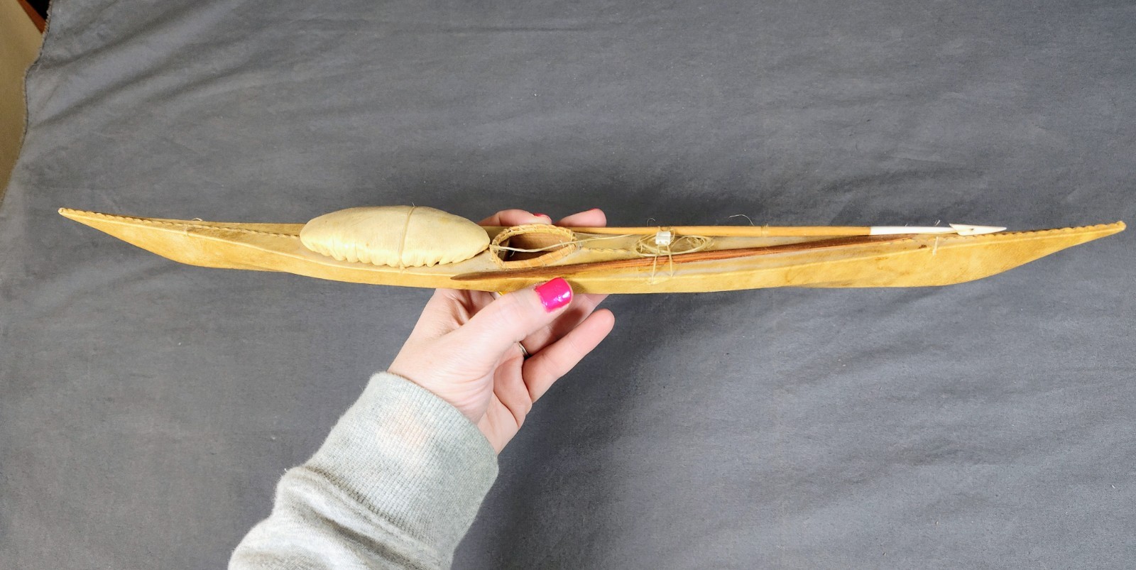 Antique Inuit Kayak Model c. 1900-1920 Authentic Detailed Handcrafted Piece 20"