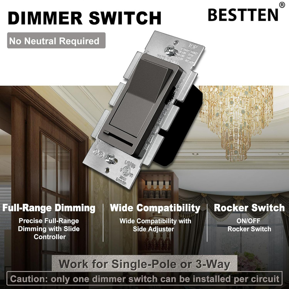 Matte Brown Dimmer Wall Light Switch, Single Pole or 3-Way, Compatible with Dim