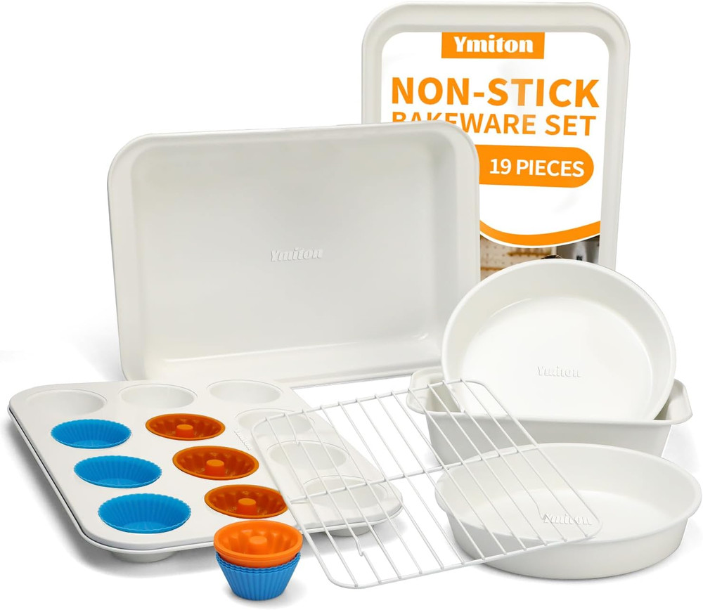 Nonstick Baking Pans Set, 19 PCS Stackable Bakeware Sets, Oven Pan Set Includes