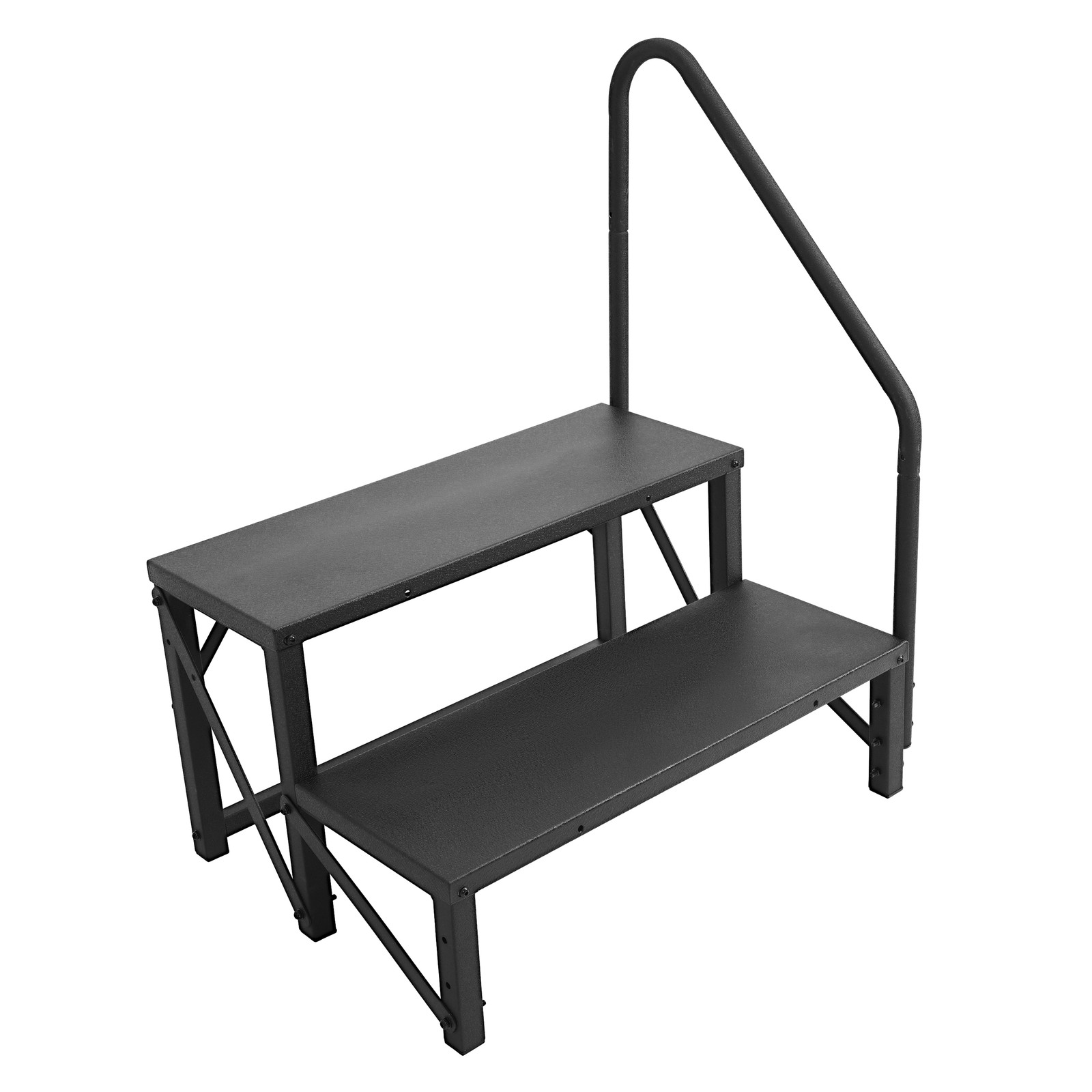 2 Steps Ladder RV Step w/Handrail For Trailer Travel Camper Mobile Home Stairs