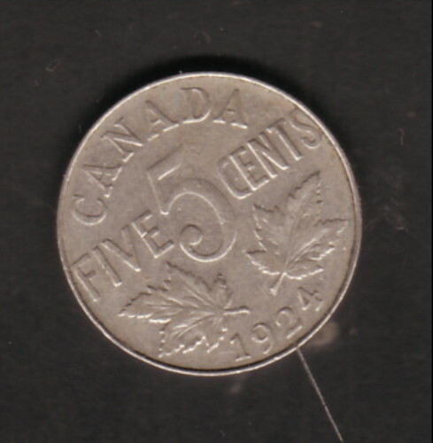 Canada 1924 5 Cents King George V Maple Leafs