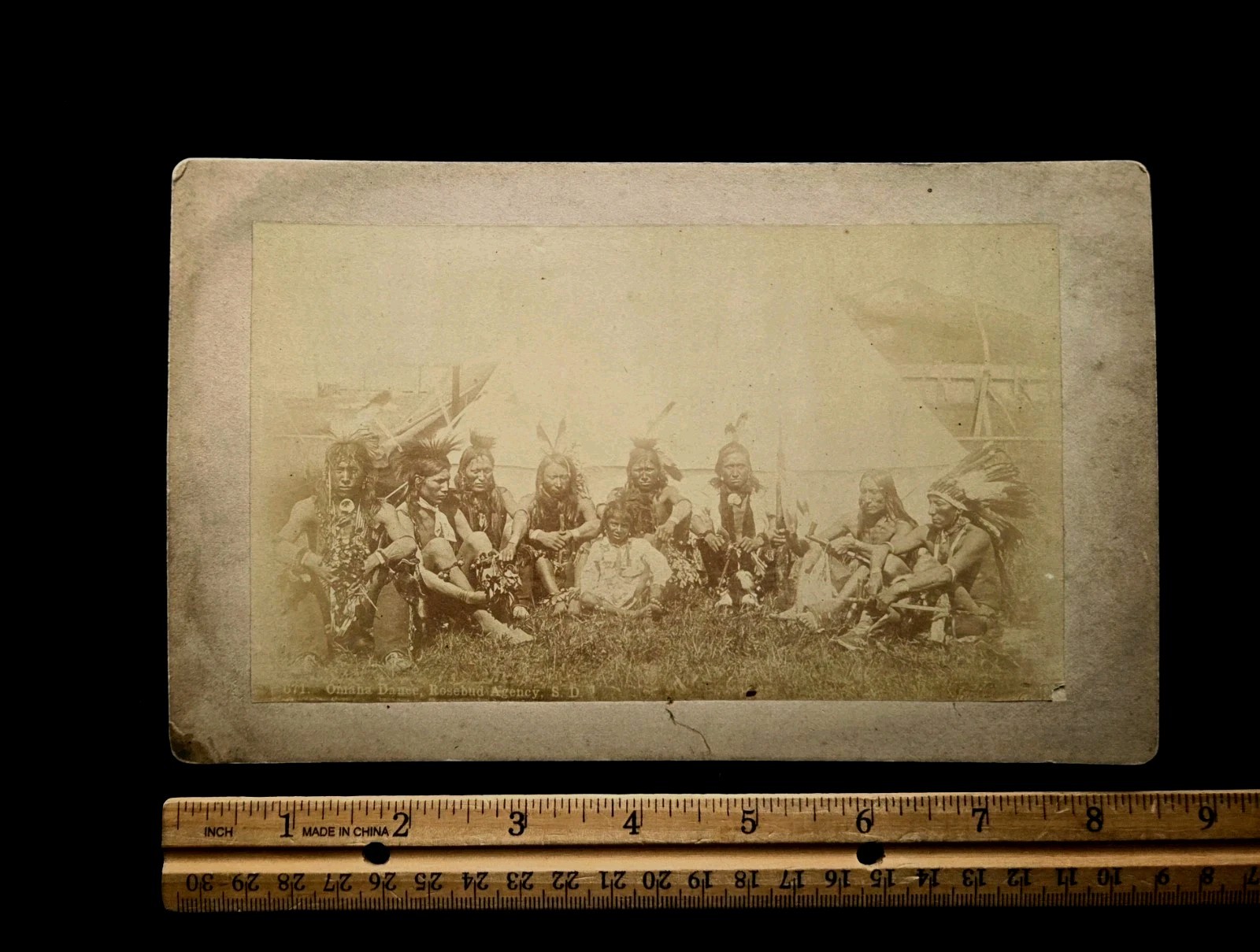 Native American Group With  Revolver, Vintage Cabinet Card, 1880-90