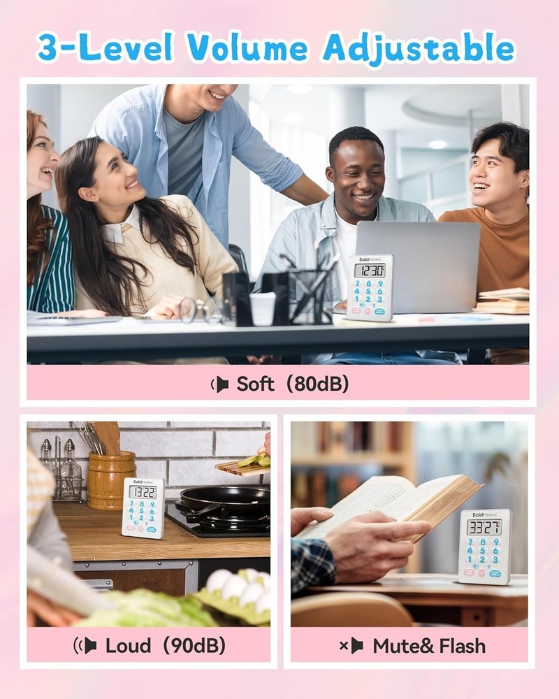 BaldrTherm Digital Kitchen Timer, Magnetic Waterproof Countdown Timer（Cute）