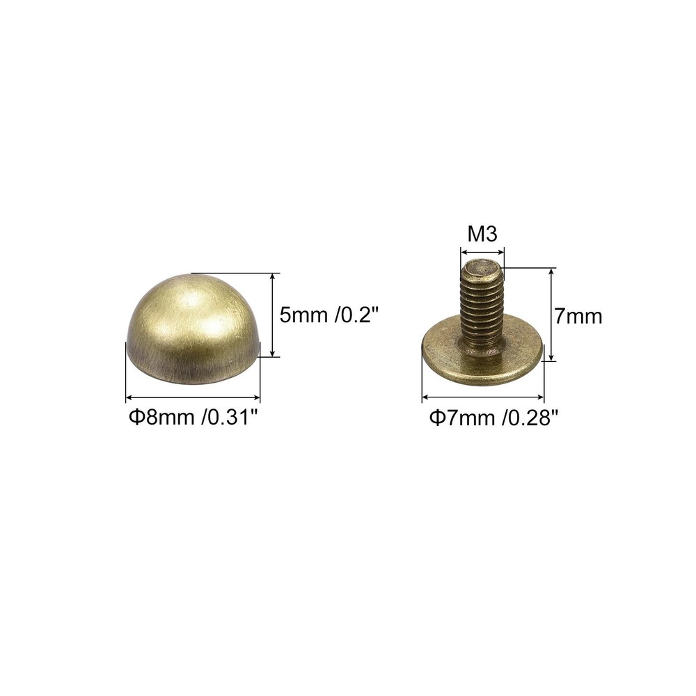 8x5mm Screw Back Rivets Solid Round Head Leather Studs Bronze Tone 20 Sets