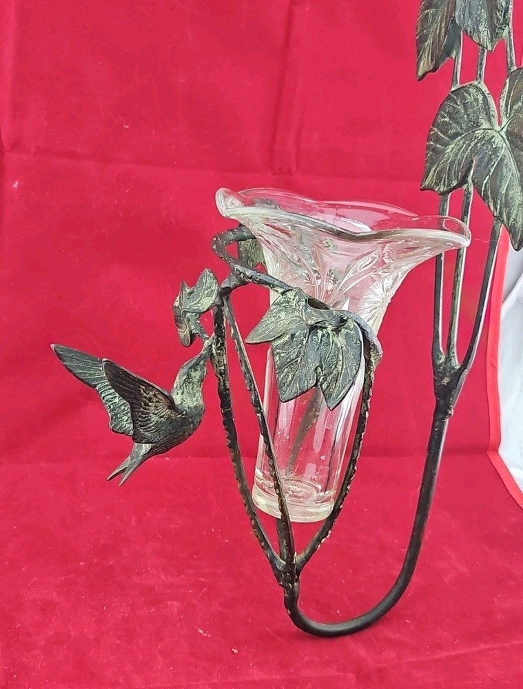 Original Antique Solid Copper Hummingbird Wall Sconce