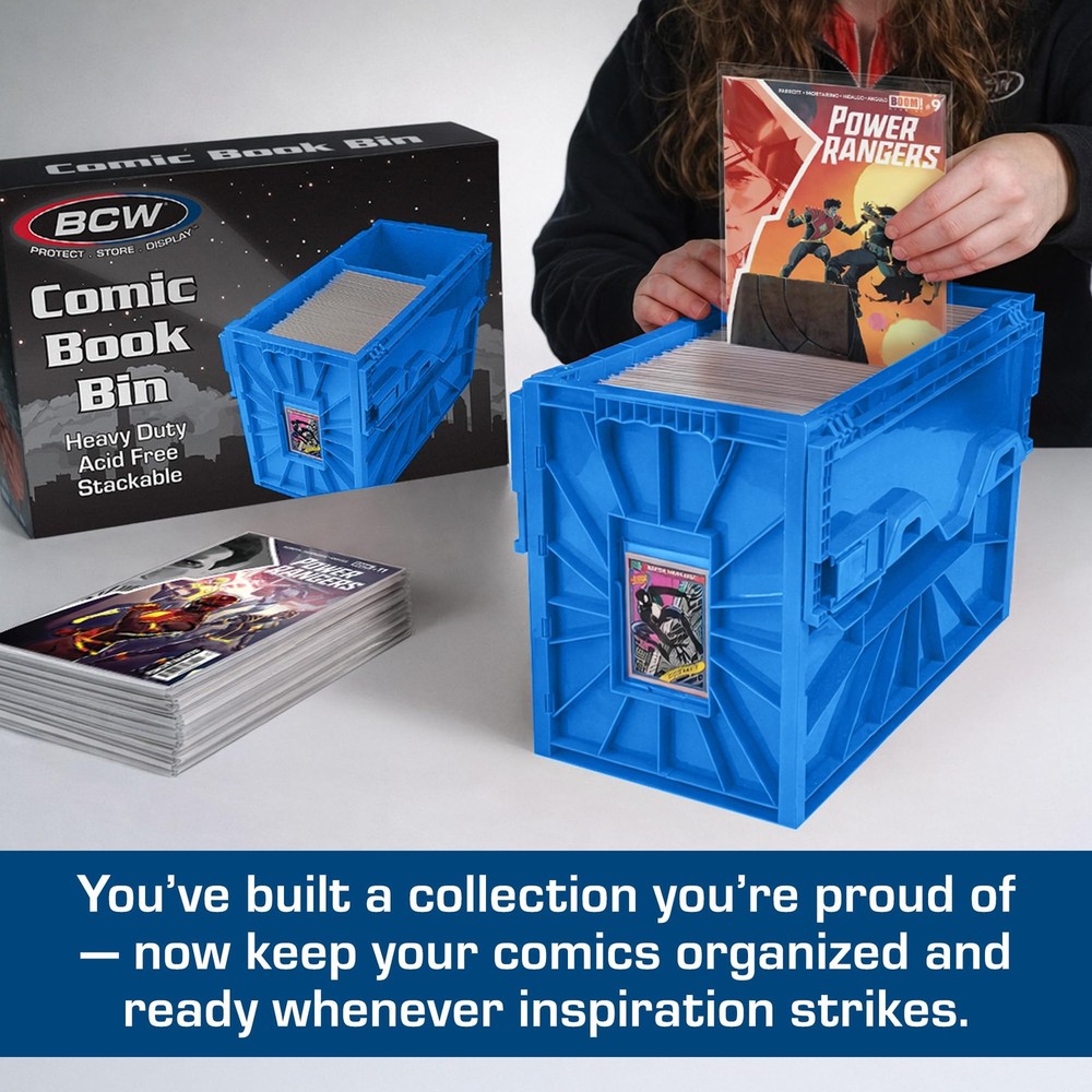 Short Comic Book Storage Bin Holds 150 Comics Stackable Acid-Free Organizer Blue