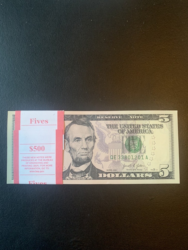 $5 Bills - 10 Uncirculated Sequential Five Dollar Bills - 2021
