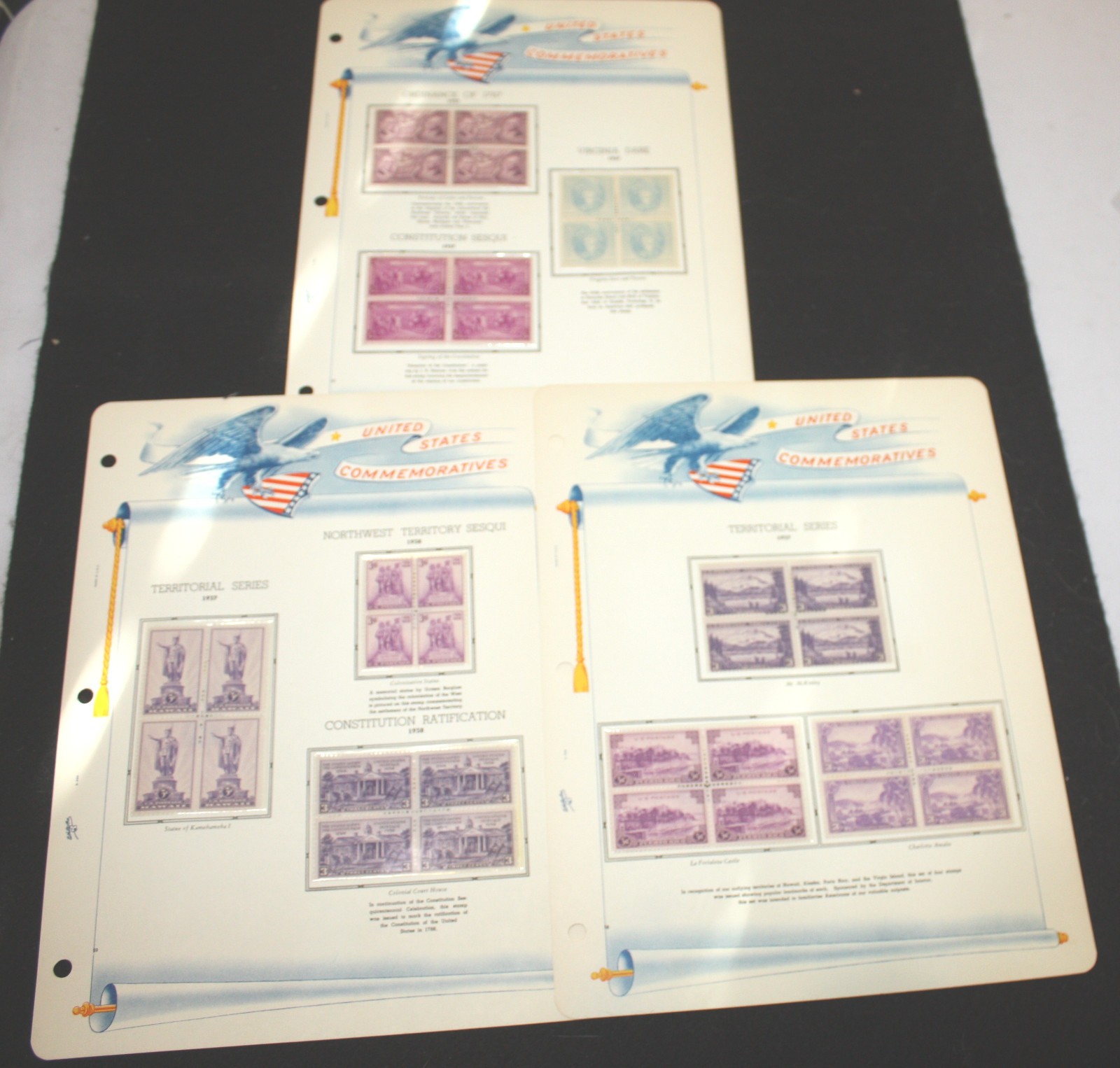 1937-1938 - U.S. POSTAGE - 9 MNH BLOCKS OF 4 - SC# 795,796, 798-802, 835, 837