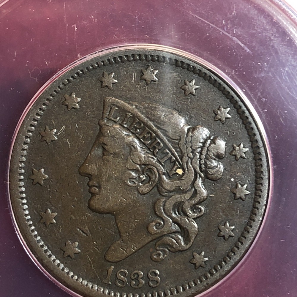 1838 large cent N.1 ANACS VF20