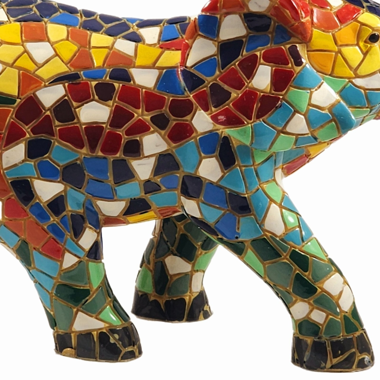 Vintage Mosaic Lucky Elephant Figurine Handmade Luck Statue Vtg Gaurdi Barcino