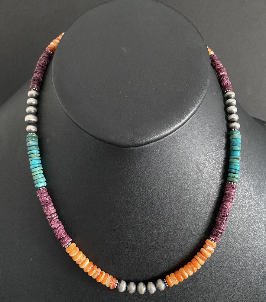 Sterling Silver Multi Stone Bead Necklace. 18 inch