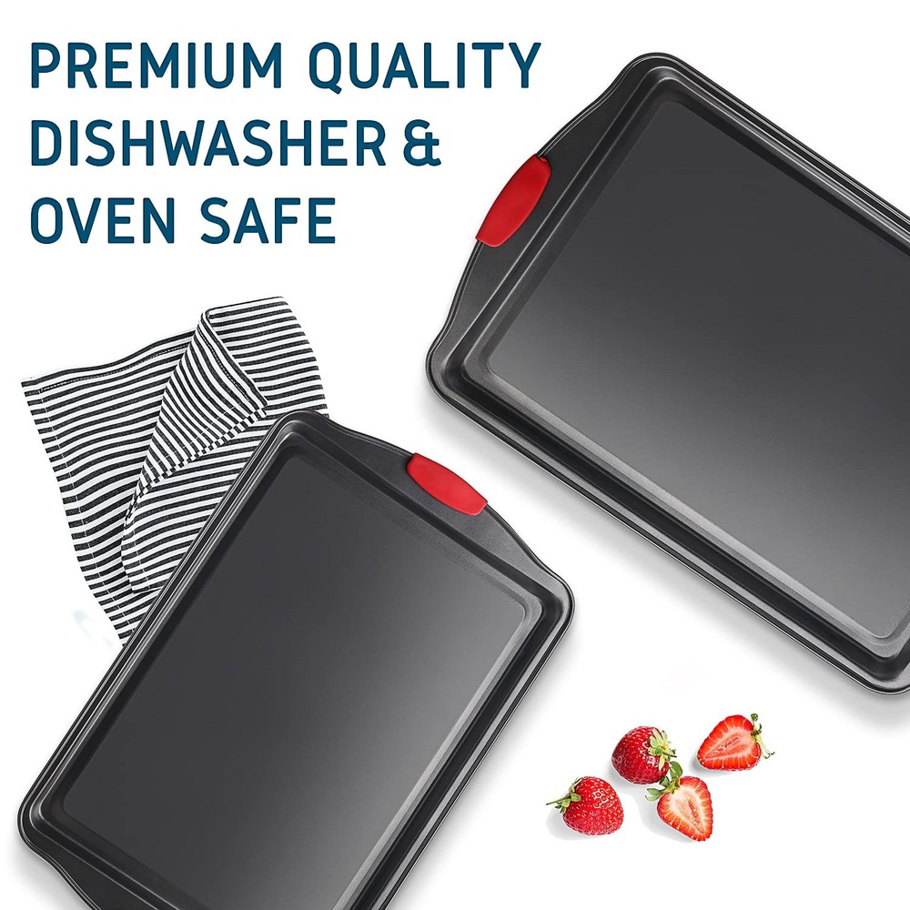 JOYTABLE Baking Sheet, 2PC Cookie Sheet Set 2-Piece (Small & Medium), Black