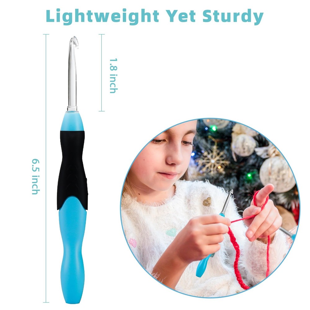 Light Up Crochet Hook Set - 11 in 1 Lighted Crochet Hook Set for Beginners, E...