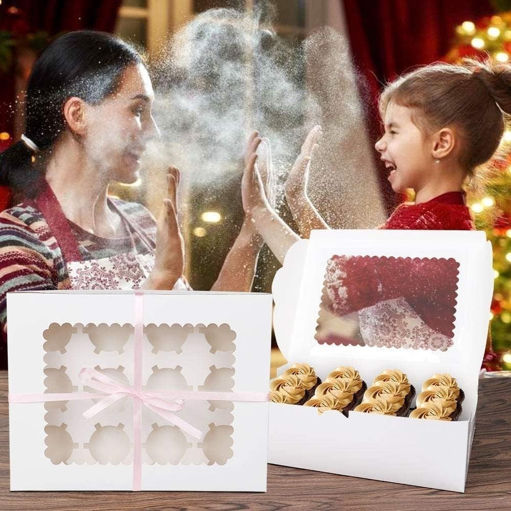 Handmade Gift Ready 25 Pack Cupcake Boxes with Removable Inserts for 12 Cupcakes