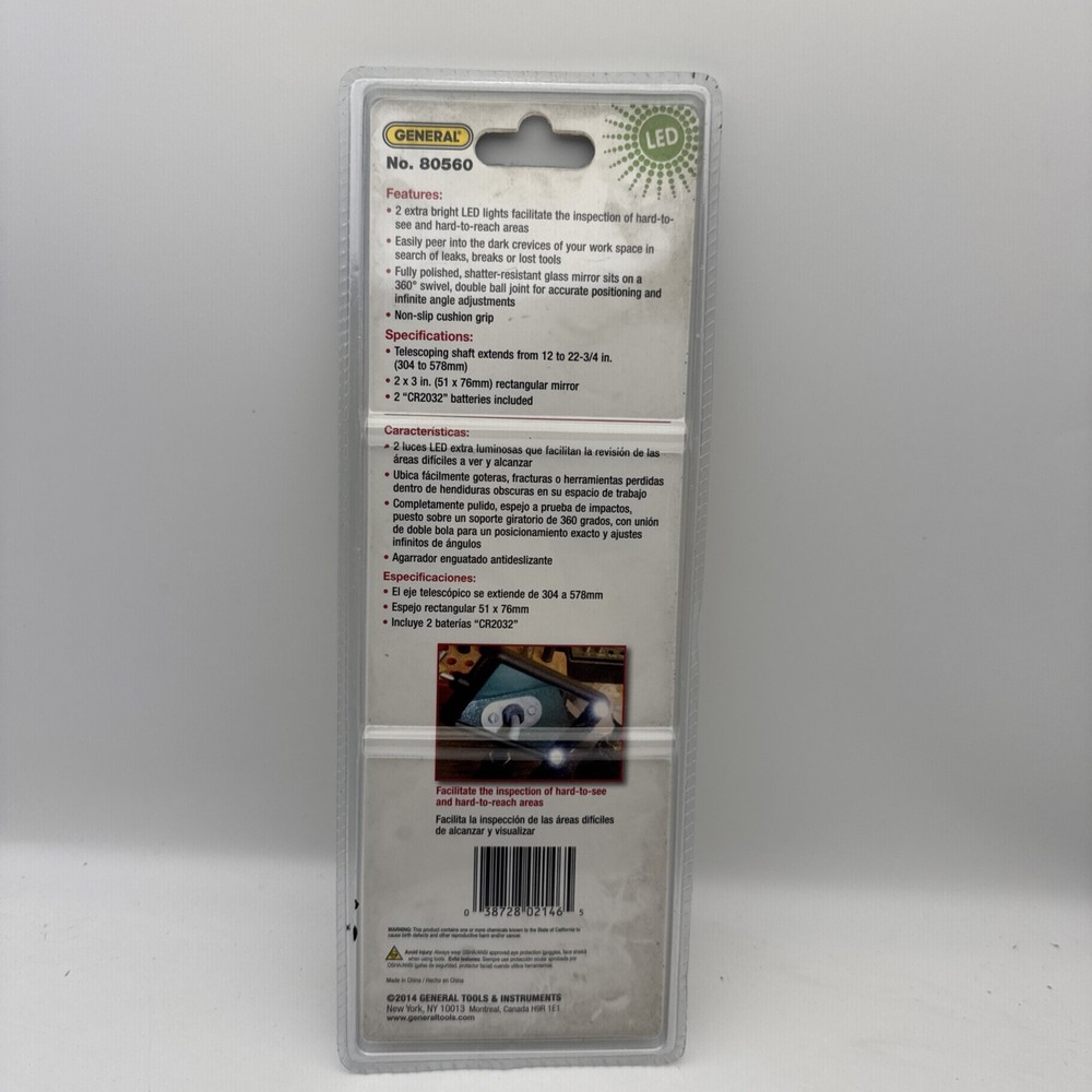 General Tool Lighted Rectangular Inspection Mirror 80560