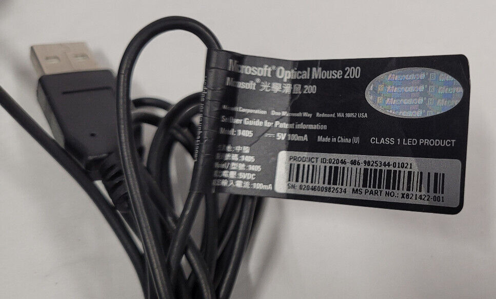 Microsoft Optical Mouse 200 USB wired Model 1405 TESTED