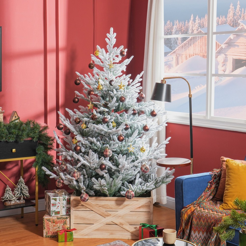 6ft Artificial Flocked Christmas Tree, Hinged Branches, 795 Tips, Metal Stand