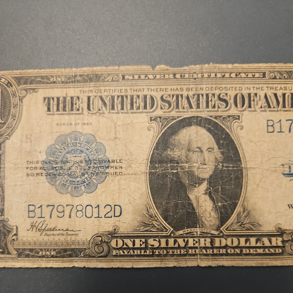 1923 $1 One Dollar Silver Certificate Note Large Size Banknote.