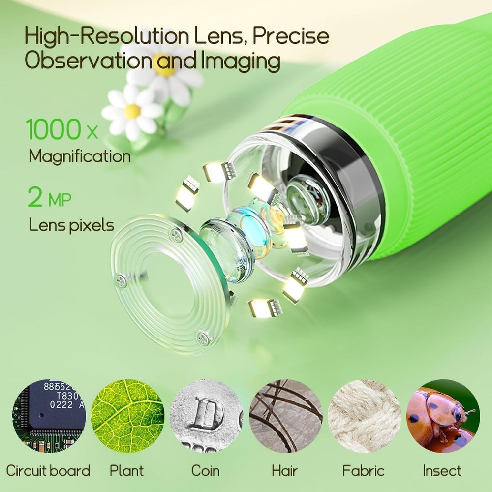 Microscope Pocket Microscope -1000X Portable Microscope for Kid | Photo and V...