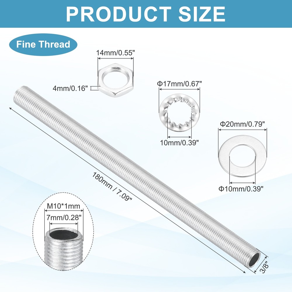 35Pcs 7.1" M10 Lamp Pipe Kit with Lock Nuts Washers for Assembly, Silver
