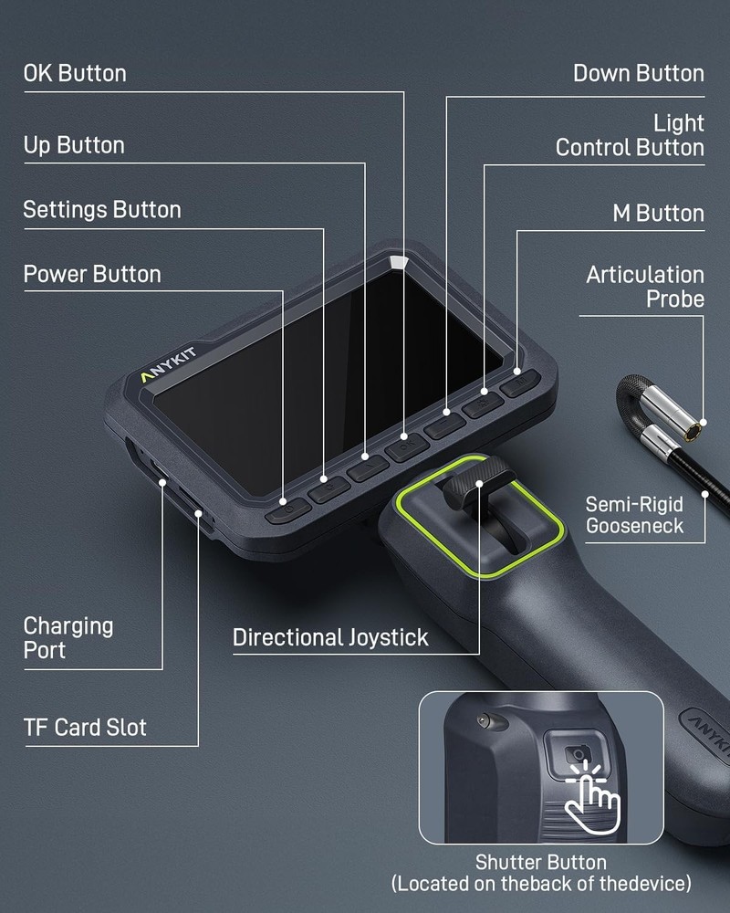 5.5mm Endoscope Borescope Inspection Camera Two-Way Articulating 4.3" IPS Screen