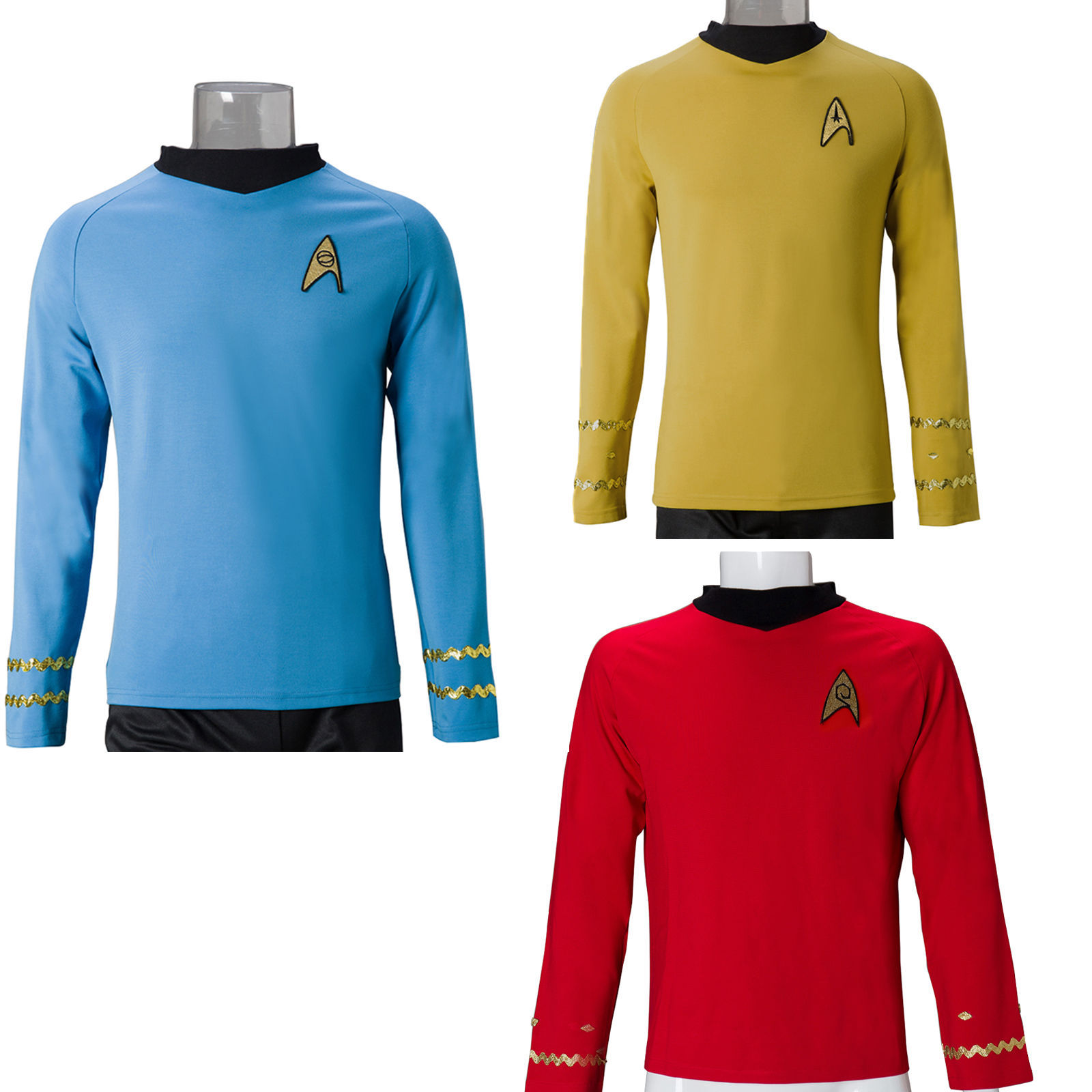 TOS Captain Kirk Yellow Shirt Spock Blue Starfleet Uniforms Cosplay Red Costumes