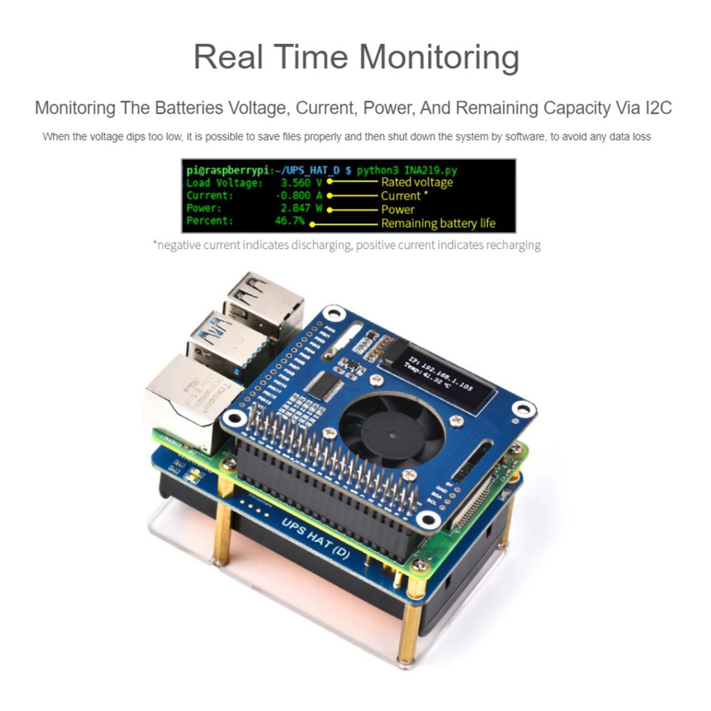 UPS HAT (D) Kit Fit For Raspberry Pi 5V Uninterruptible Power Supply Module