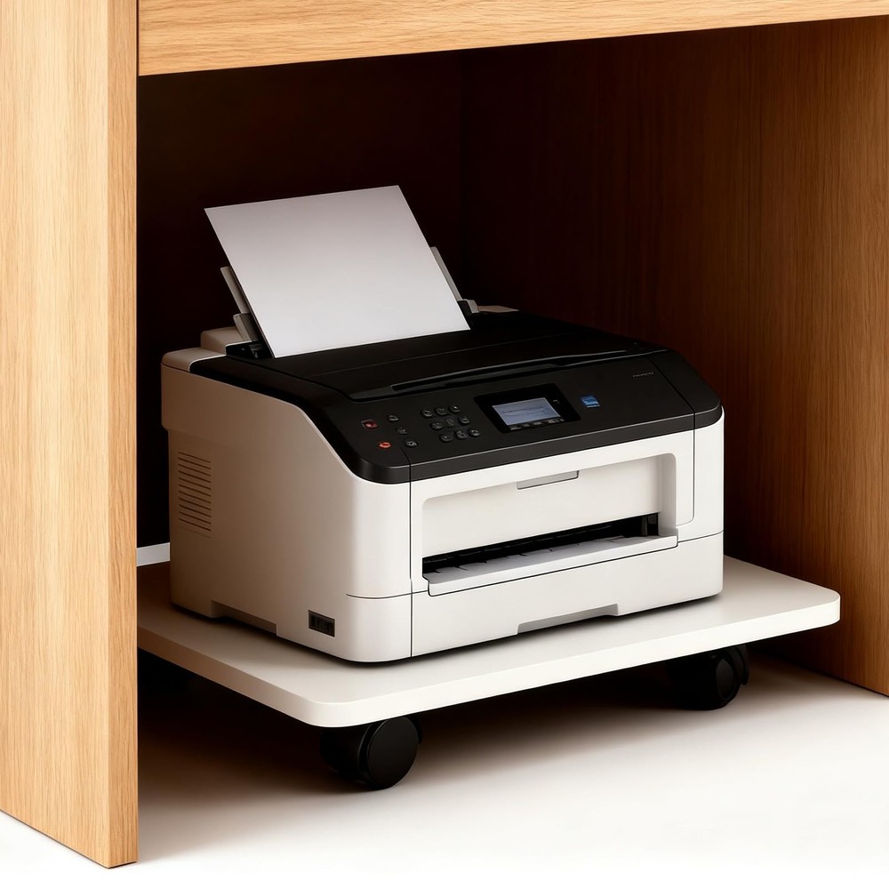 2 Pcs Under Desk Printer Stand with 4 Caster Wheels, White Movable Printer, W...