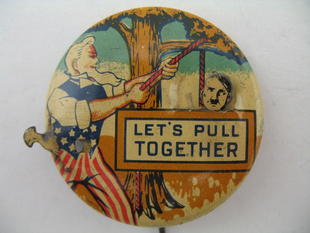 Uncle Sam Hanging evil man Mechanical Pinback: Let’s Pull Together