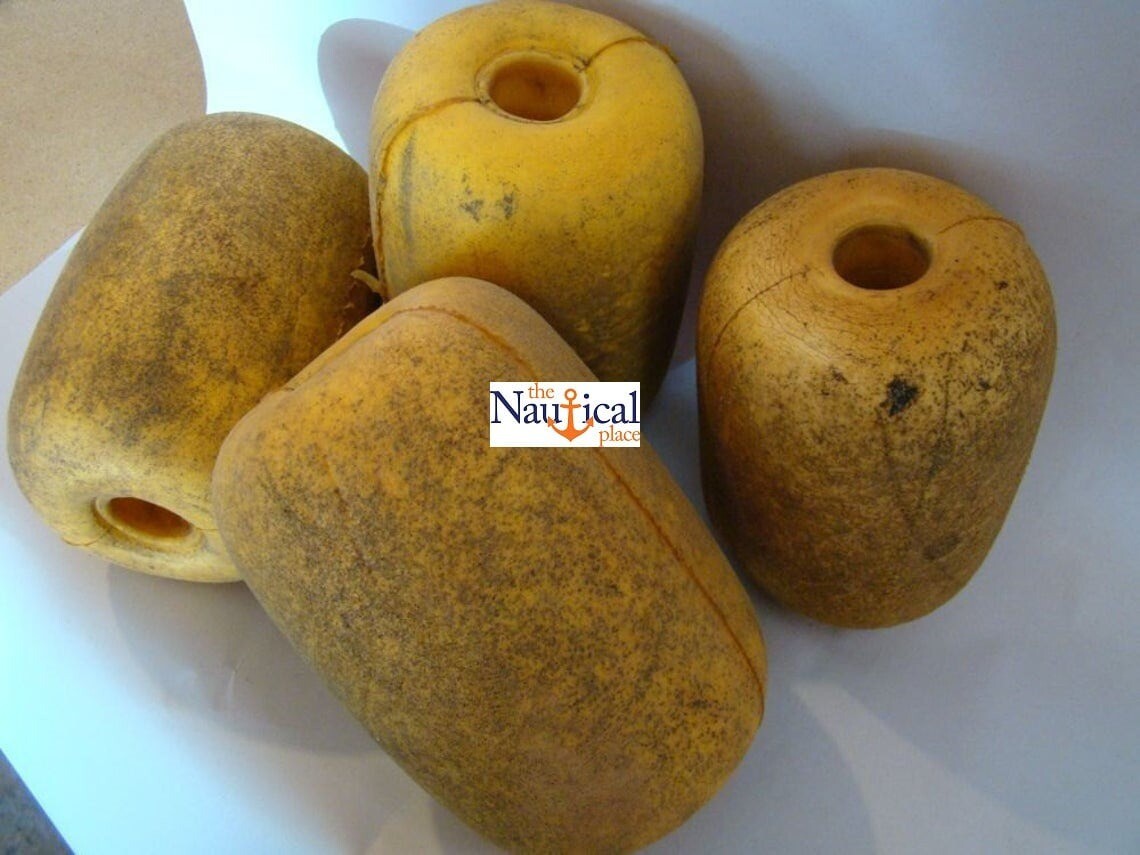 4 x Hard Foam Fish Net Floats Cut From Old Fishing Nets, Vintage Nautical Decor