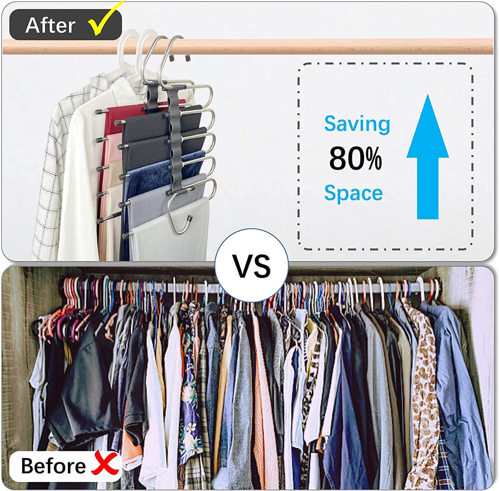 Magic Pants Hangers Space Saving - 2 Pack for Closet Multiple Layers Multifuncti