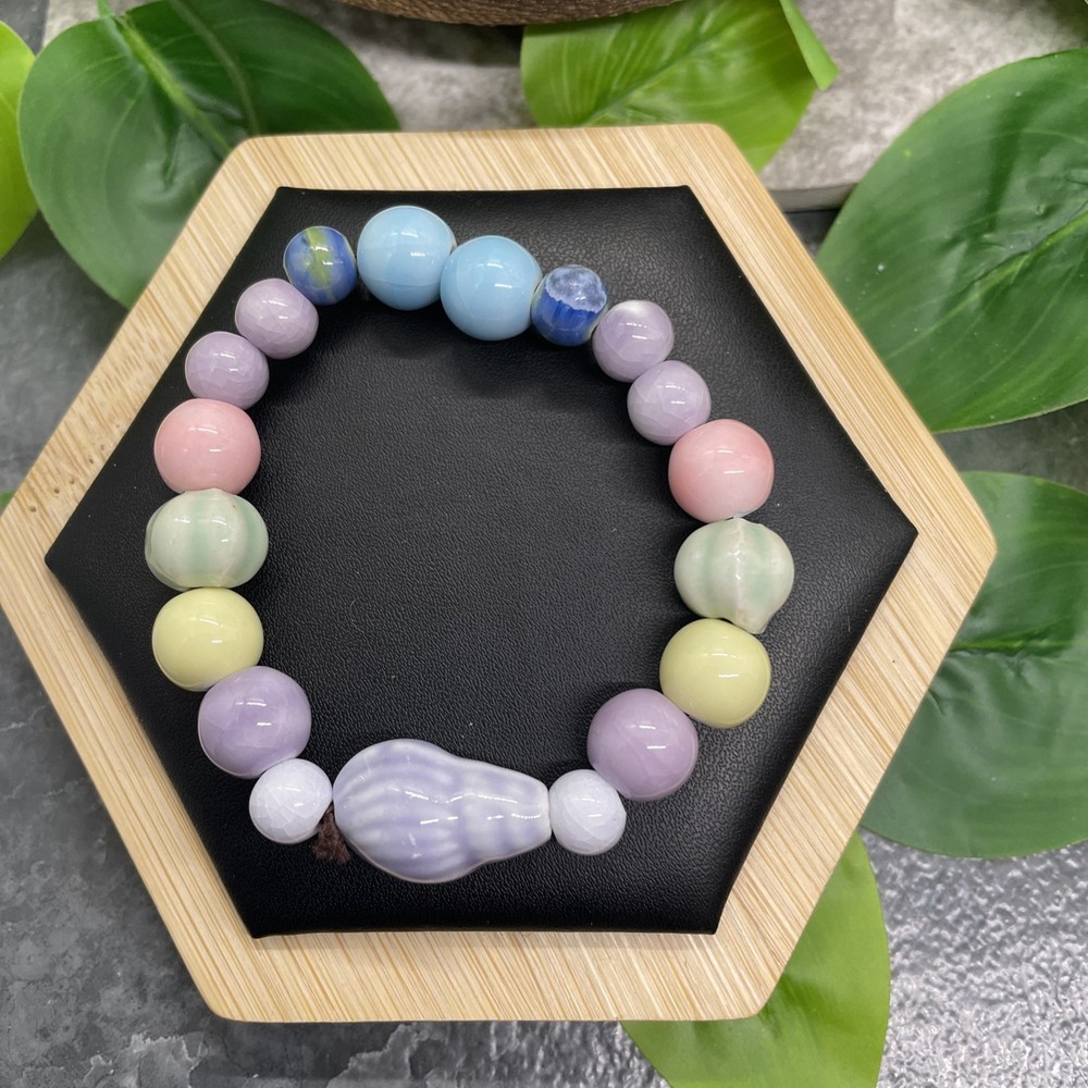 Handmade Ceramic Bead Beaded Stackable 6.5” Plus Stretch Bracelet New B5