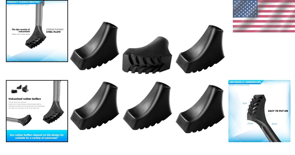 Replacement Rubber Tips for Most Trekking Poles - 6 Pack for Ultimate Support