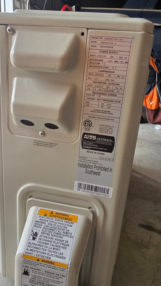 Carrier Mini Split Condensing Unit (cooling only) Product No: 38MHRC12A--301--;