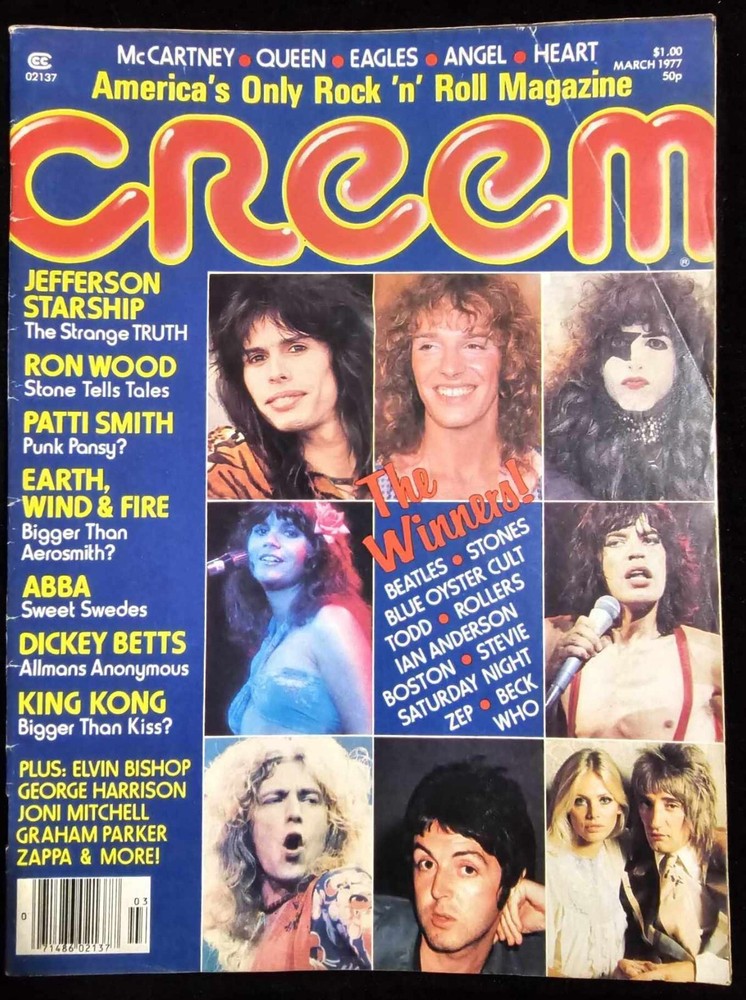 CREEM MAR 1977 KISS Paul on cover & amazing color RARO album release advert.