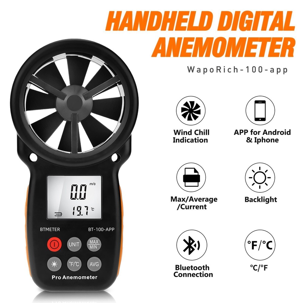 BTMETER Digital Handheld Wind Speed Meter for Wind Chill, Air Velocity Bluetooth