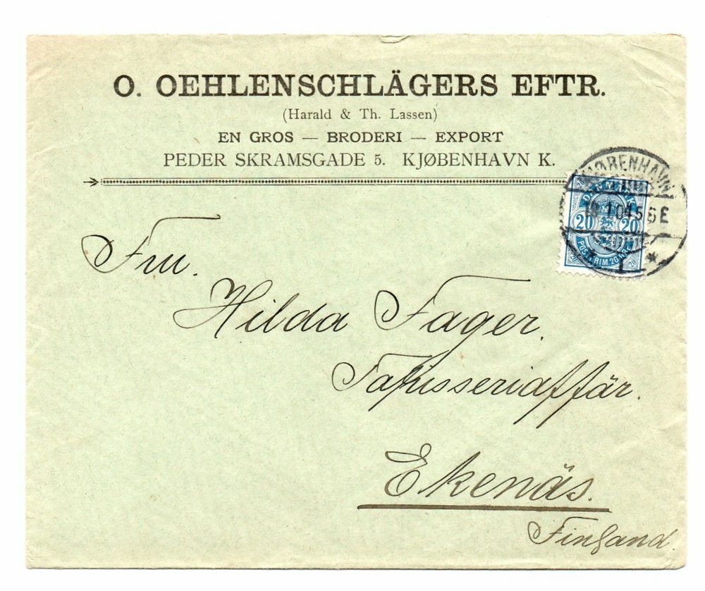 DENMARK: Cover to Finalnd 1904, arr.canc.