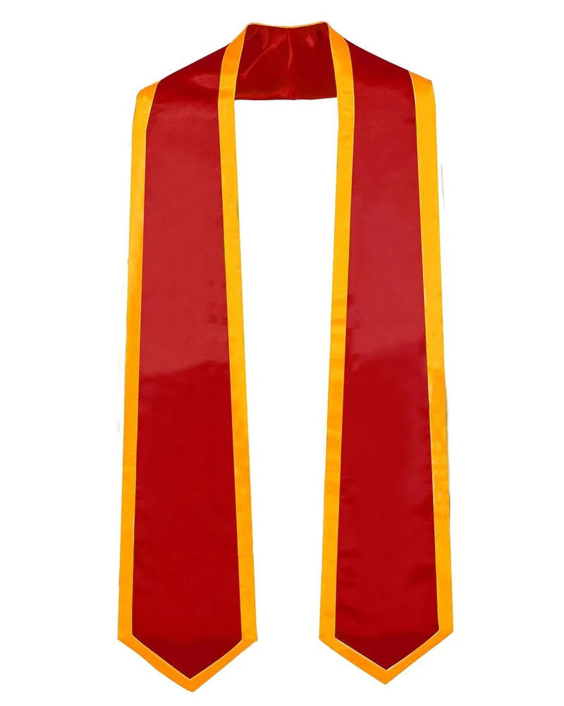 Graduation Red/Gold Trim Plain Graduation Stole With Trim Color Pointed Stole