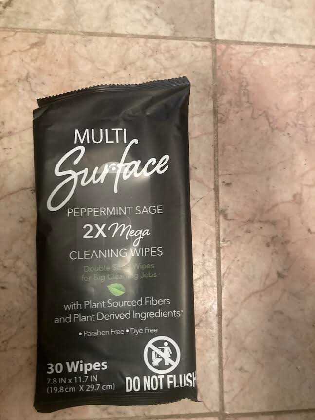 New ! 30 Wipes Multi Surface Peppermint Sage 2 X Mega Cleaning Wipes
