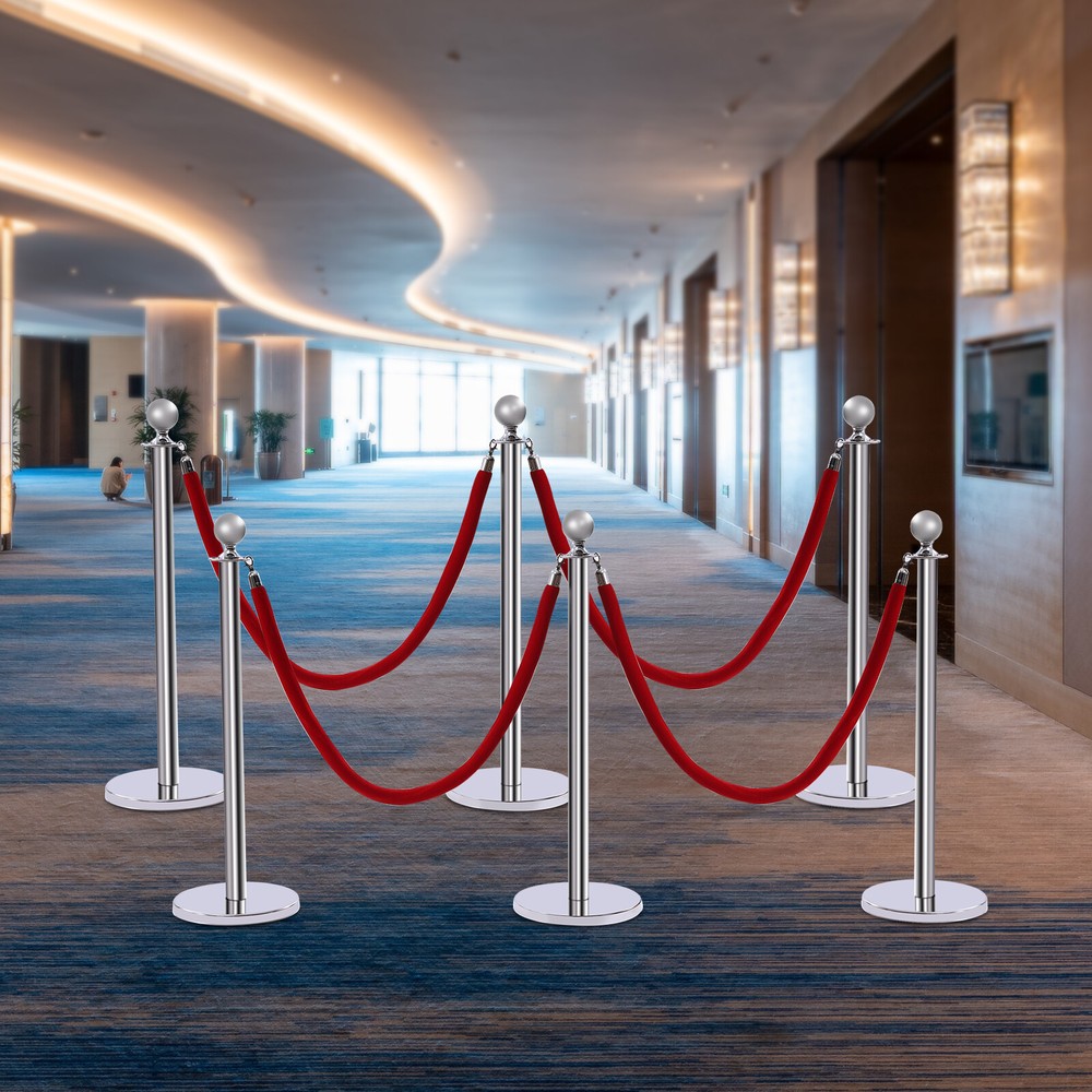 6Pcs Barrier Queue Pole Velvet Ropes Line Barrier Crowd Control Stanchion Posts