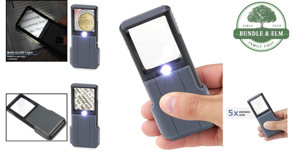 LED Lighted Magnifier 5X Acrylic Compact Low Vision Reading Inspection
