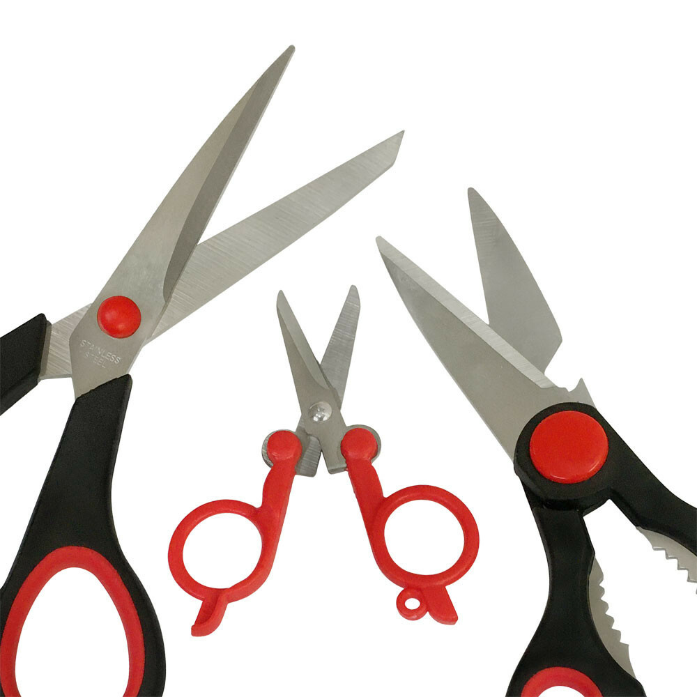 3 Pc Assorted Scissors Set Kitchen Scissors Mini Foldable Scissors
