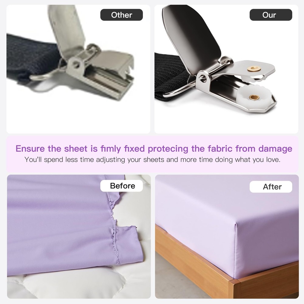 12PCS Bed Sheet Straps, Secure & Adjustable Fitted Sheet Holders for Full, Qu...