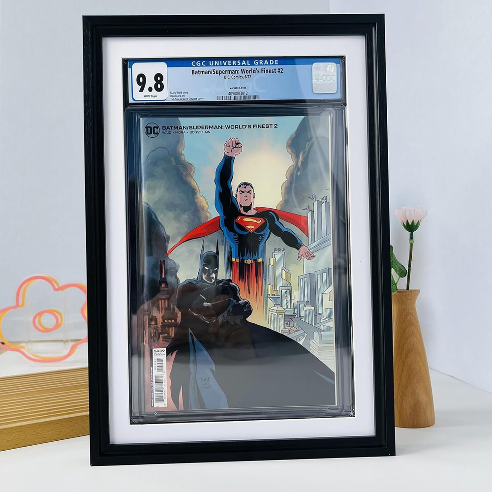 Single Graded Comic Book Frame for Standard CGC Graded Comic Books,Solid Wood Bl