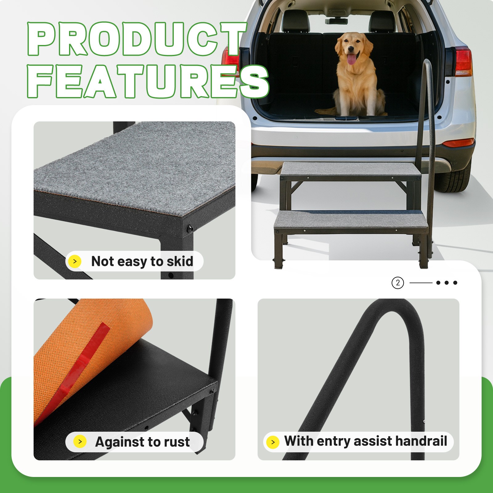 2 Steps Ladder RV Step w/Handrail For Trailer Travel Camper Mobile Home Stairs