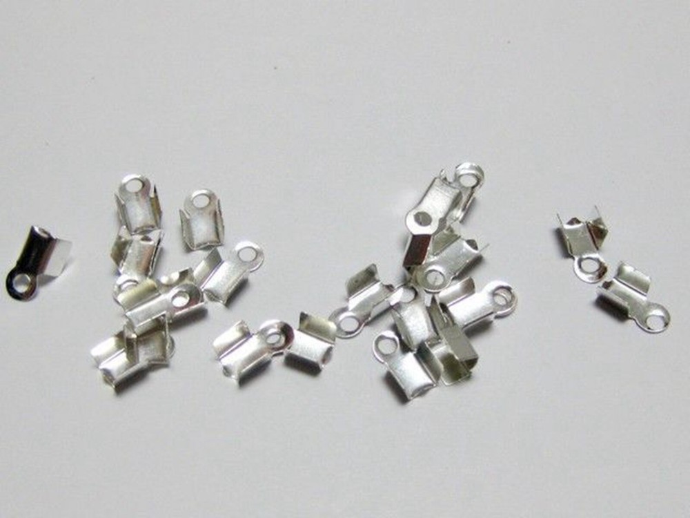 2500 pcs Silver Plated Necklace String Cord Crimp End Caps with Loop 4X8mm