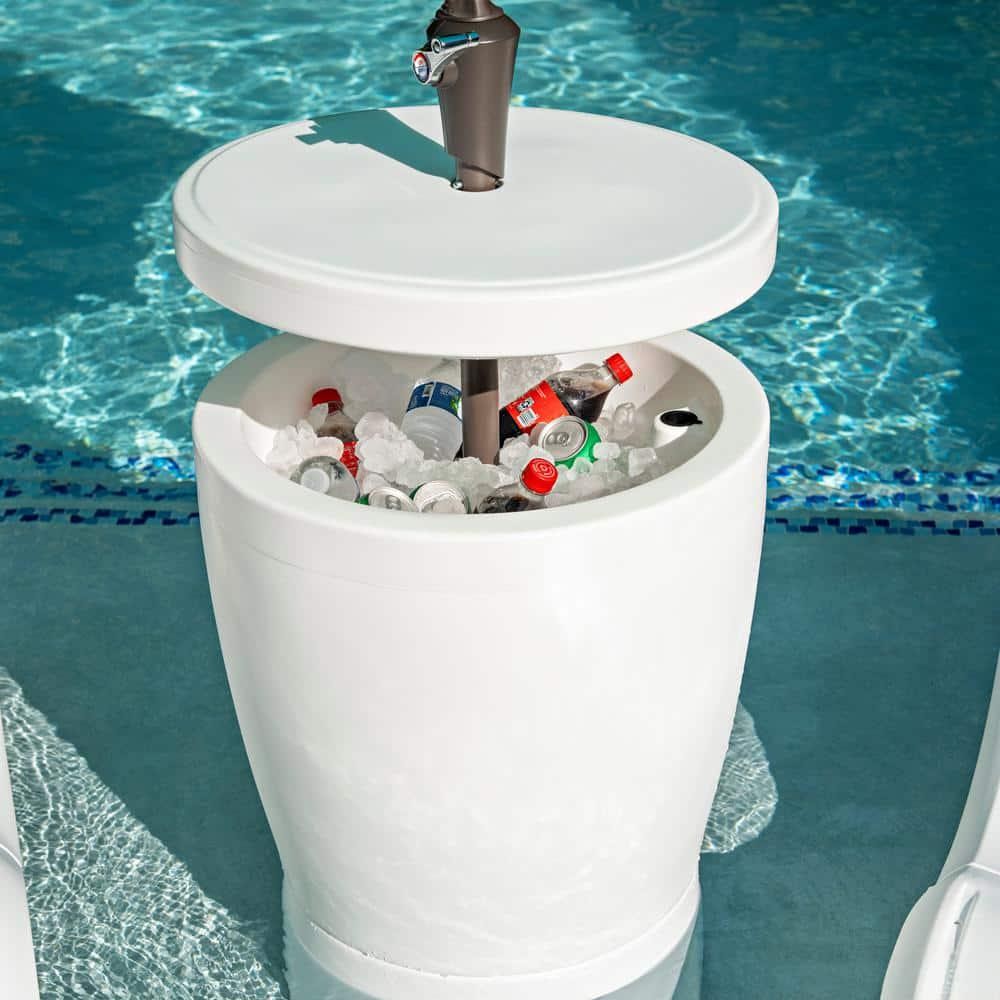 Step2 In-Pool Shade Table White Floating Drink Cooler Storage Adjustable Height