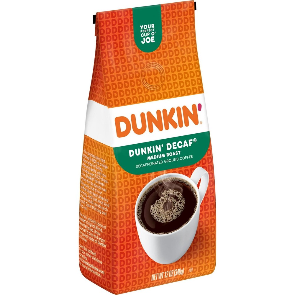Dunkin’ Decaf Original Blend Ground Coffee, Medium Roast, 12oz, bag (2 PACK)