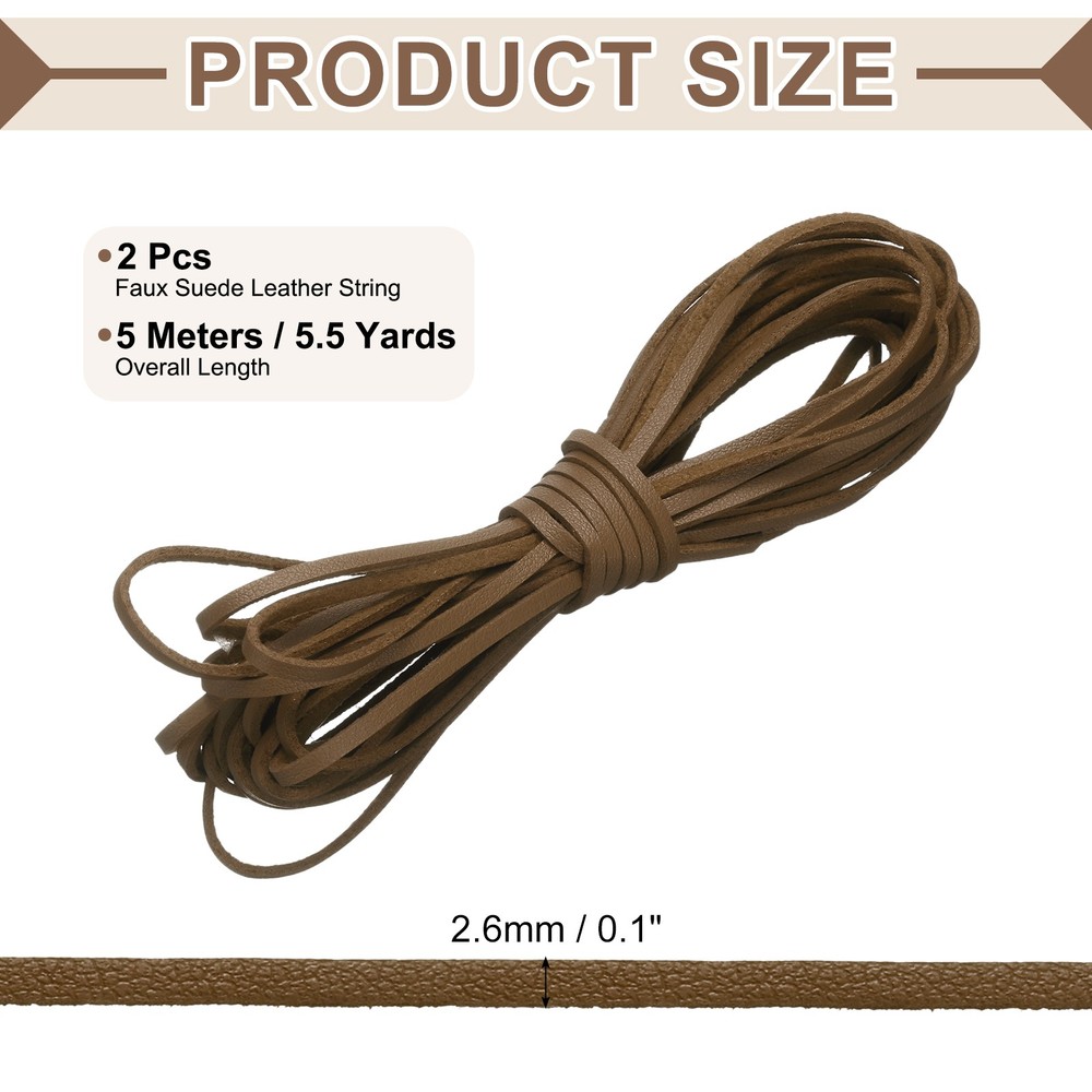 2 Pcs Flat Suede Leather Cord, 5.5 Yards 2.6mm Craft Braid String, Light Coffee
